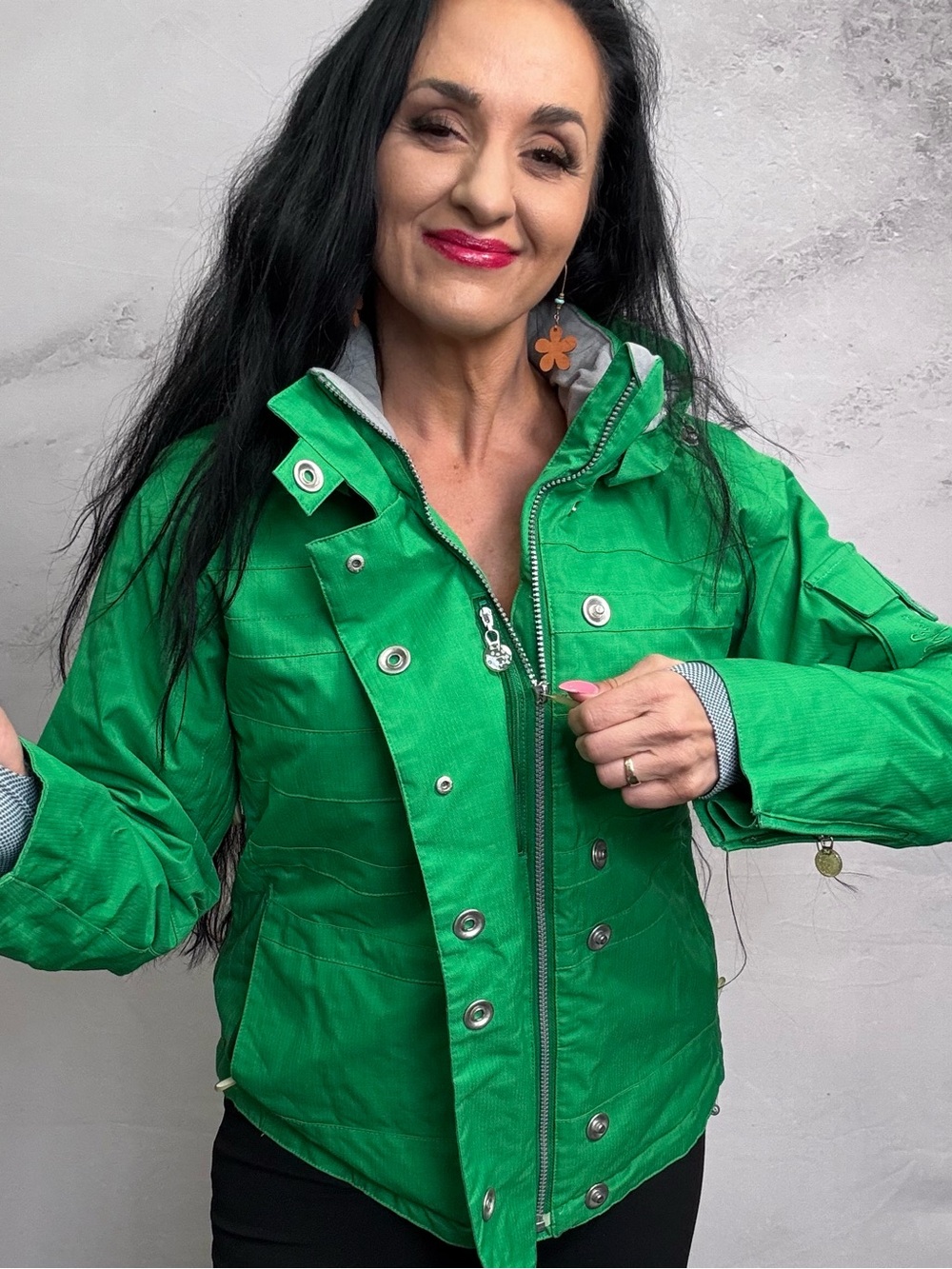 Obermeyer Vivid Green Hooded Utility Jacket - Picture 3 of 6